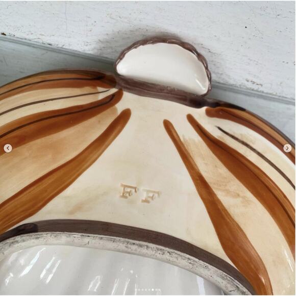 Vintage Fitz & Floyd Chip and Dip Clam Shell Bowl Striped Seashell Beach Pottery - Picture 6 of 8